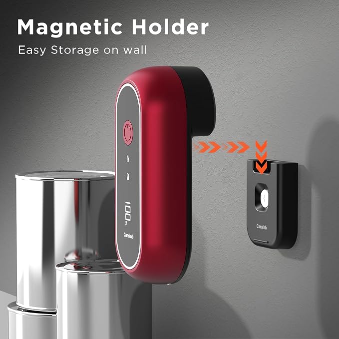 Canslab Turbo - Auto Shut Off Rechargeable Electric Can Openers - LED Battery Display USB Automatic Can Openerfor Kitchen for Seniors with Arthritis - One Touch Side Cut Can Opener Smooth Edge, Red