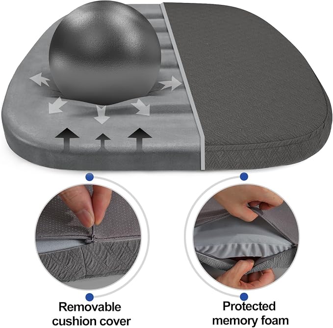 BUYUE Luxury 100% Pure Memory Foam Chair Cushions 4 Pack, Jacquard 16" U-Shape Comfortable Dining Chair Pads, Removable Slip Resistant Kitchen Chair Seat Cushions, (Set of 4, Grey)