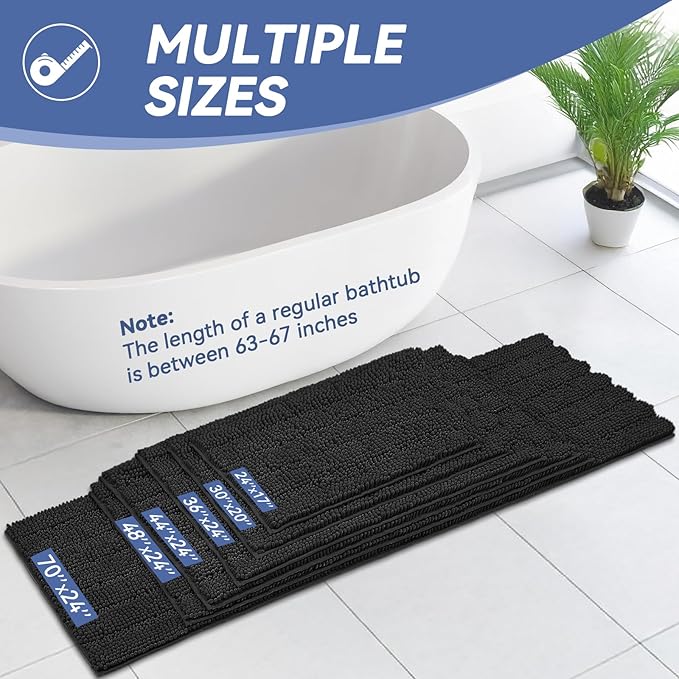 Bcoimo Large Bathroom Rug, Chenille Bath Mat with High Low Pile Design, Soft Absorbent Non Slip Bath Rug, Machine Washable Quick Dry Mat for Shower, Tub, Sink and Vanity