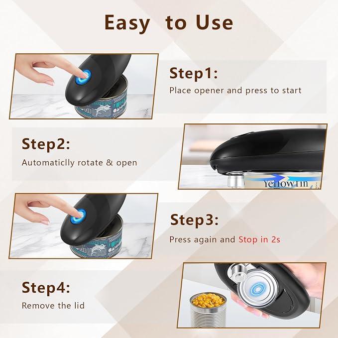 SAKAMOSH Electric Can Opener Smooth Edge, Battery Operated Kitchen Can Opener for Seniors with Arthritis, One Touch Side Cut Fits Most Can Sizes, Left-handed Friendly, Ideal Holiday Gift
