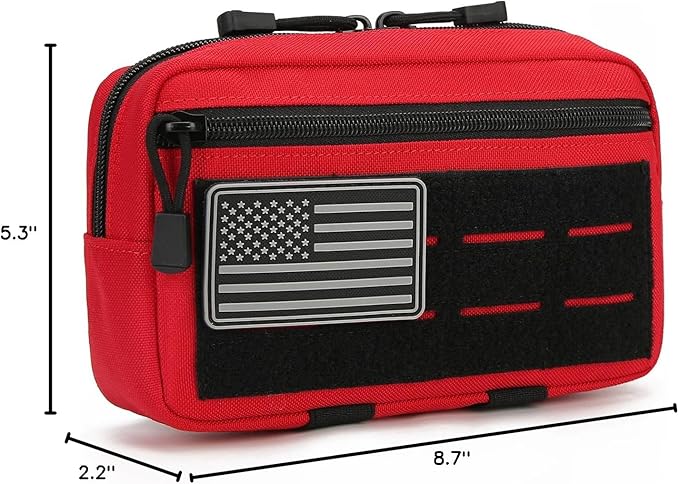 2 Pack Tactical Molle Admin Pouch with US Flag Patch and Keychain - Utility Laser Cut Tactical EDC Tool Pouch Bag Horizontal Modular Pouches Utility Tool Pouch