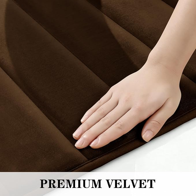BYSURE Brown Memory Foam Bathroom Rug Set 3 Piece, Non Slip Extra Soft Absorbent Bath Mats, Machine Washable & Dry Toilet Mat Sets for Bathroom Floor
