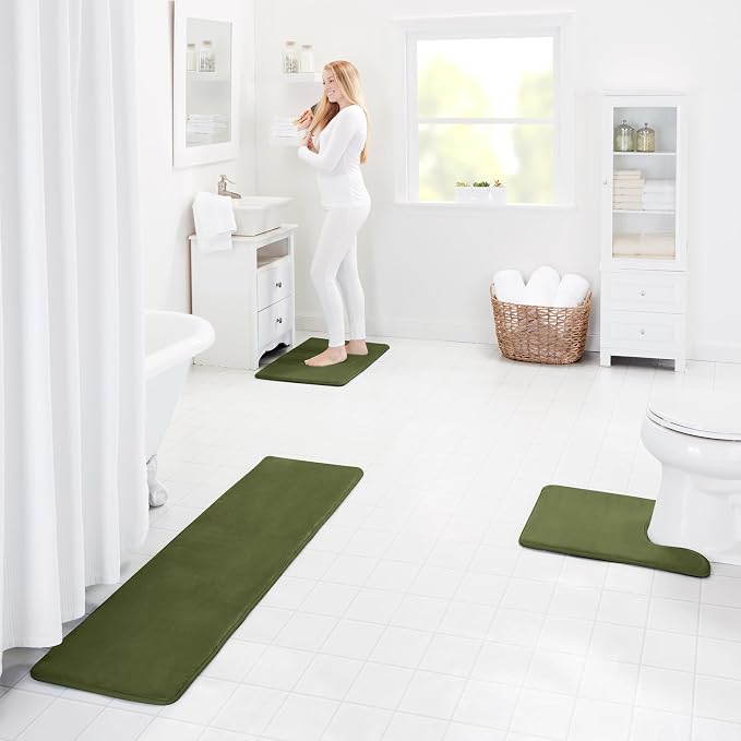 Memory Foam Bath Mat Non Slip Absorbent Super Cozy Velvet Bathroom Rug Carpet (20 inches X 32 inches, Green)