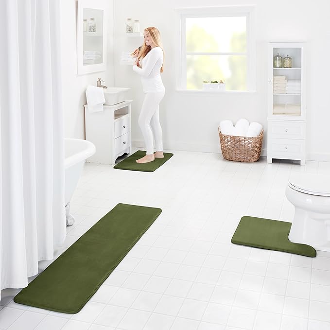 Memory Foam Bath Mat Non Slip Absorbent Super Cozy Velvet Bathroom Rug Carpet (22 inches X 36 inches, Green)