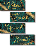 ONIZHITY 4 Pcs Large Green and Gold Bathroom Decor - Relax Soak Unwind Breathe Wood Rustic Marble Bathroom Accessories for Bedroom, Living Room, Office, Kitchen (Green Gold 14X5.5)