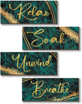 ONIZHITY 4 Pcs Green and Gold Bathroom Decor Green Gold Wall Decor Relax Soak Unwind Breathe Wooden Rustic Marble Style Bathroom Accessories for Bedroom Living Room Office Kitchen(10X4)