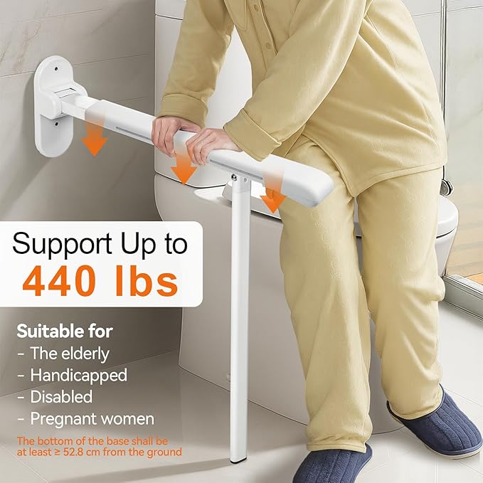 SPECILITE Heavy Duty Toilet Grab Bar - 440lb Sturdy Support, Safety Rails with Non-Slip Waterproof handrail & Night Glow Strips, Space Saving Flip-Up Design for Elderly, Disabled, Pregnant & Injury