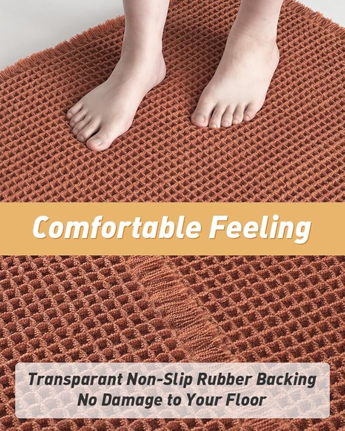 Upgraded Waffle Runner Rug Super Absorbent Non Slip Bath Mats for Bathroom Machine Washable Bathroom Runner Rug with Tassels, Ideal for Hallway Bedroom Laundry Room, Dirty Orange, 2' x 5'(24" x 60")