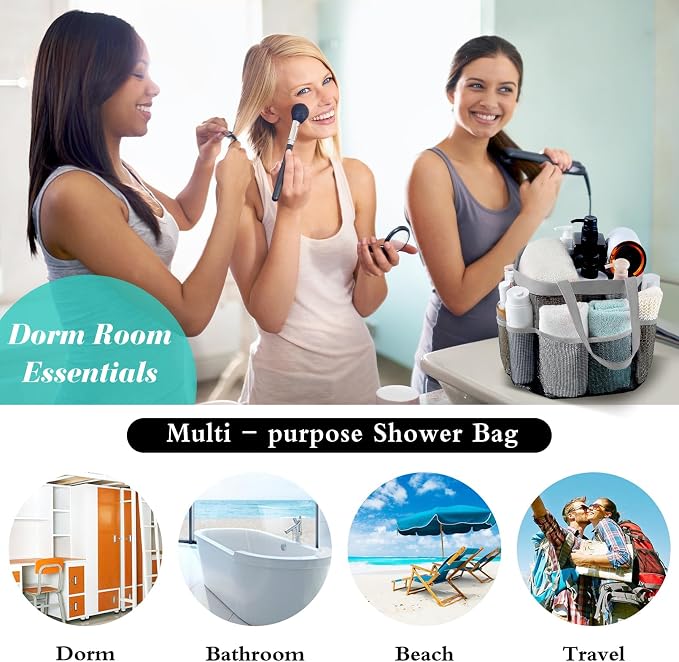 Attmu Mesh Shower Caddy Portable, Quick Dry Hanging Shower Tote Bag for College Dorm Room Essentials, Large Capacity Shower Caddy Dorm for Bathroom Gym Swimming