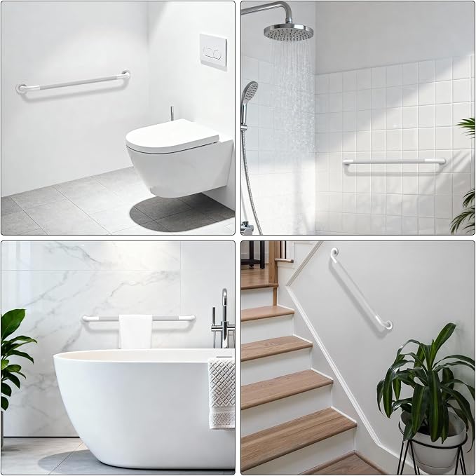 Shower Grab Bar 32 Inch, iHansee White Bathroom Grab Bar w/Anti-Slip Knurled Grip - 1.25" Diameter, Stainless Steel Bath Safety Bars for Senior Elderly, Wall Mounted Toilet Bathtub Balance Handrail