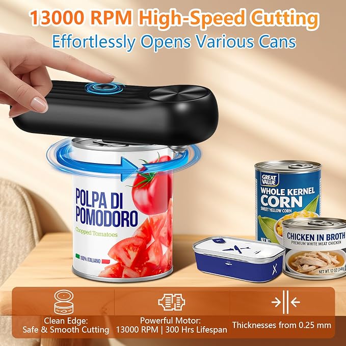 Electric Can Opener, One Touch Automatic Can Opener for Seniors, Rechargeable Cordless Can Openers, Auto‑Stop Smooth Edge Lid Cutter, Fits All Can Sizes, Food Safe Kitchen Gadget for Arthritis