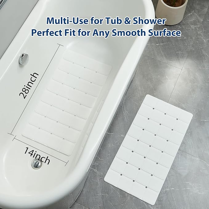 Webos Silicone Bath Mat with Suction Cups – Non-Slip Foldable Bathtub & Shower Mat, Durable & Quick-Dry Safety Tub Mat with Large Drain Holes for Families 28"x 14" White