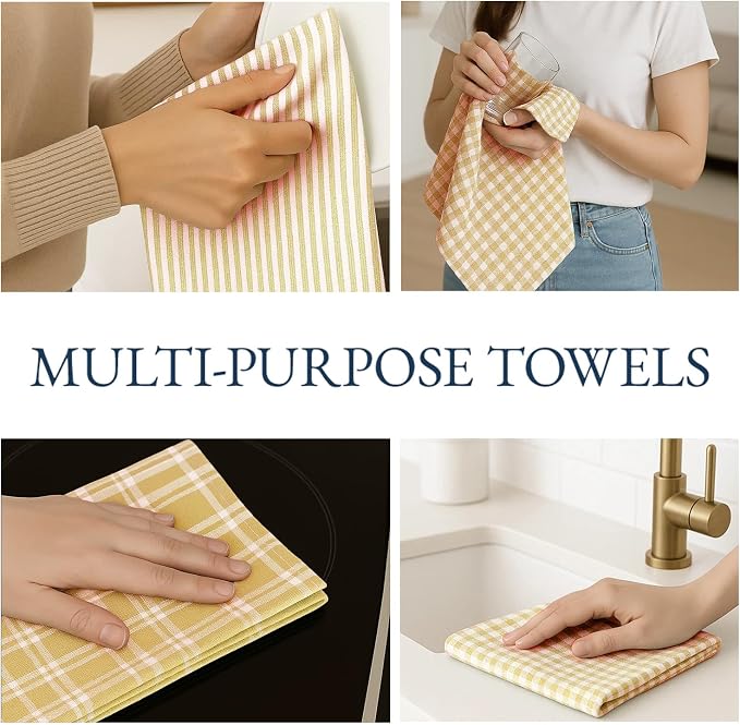 LANE LINEN Cotton Kitchen Towels Set, 4-Pack – Absorbent, Quick-Drying Dish Towels, 18" x 28" - Yellow