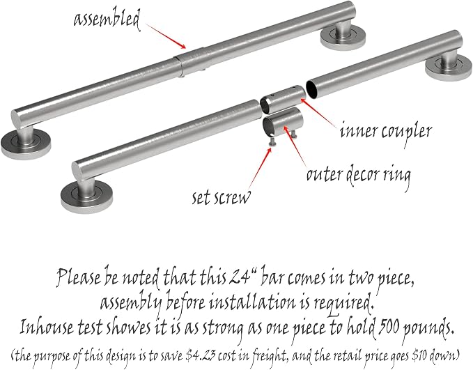 ADA Compliant Grab Bar,500lbs Weight Support for Bath Safety (24 inch, Matte Black)