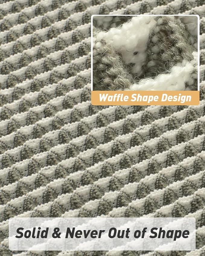 AMOAMI Upgraded Waffle Bath Mat, Super Absorbent Non Slip Bath Mats for Bathroom Floor, Machine Washable Bathroom Rugs with Tassels, Rubber Backed Bathroom Mats, Ultra Soft, 24" x 36", Green & Cream