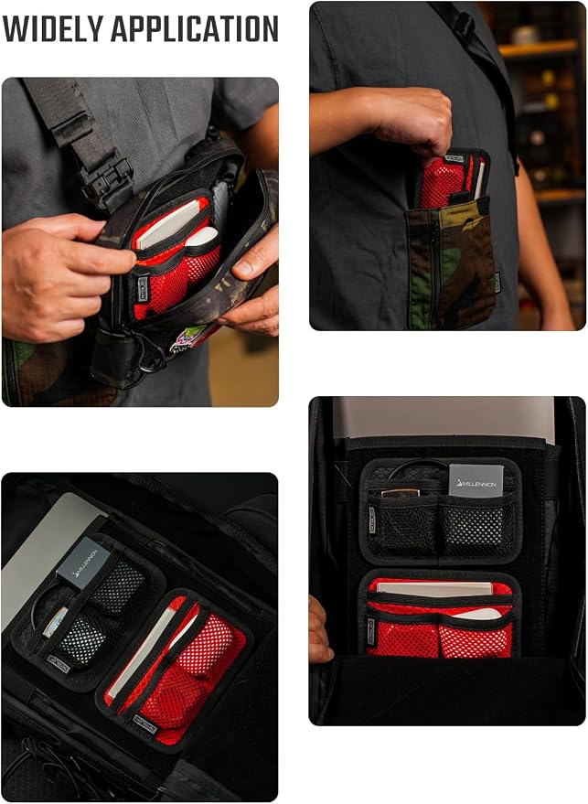 TACTICAL_GEEK TCM3 Mini EDC Organizer Board, Backpack Accessories with Open Pocket & Mesh Pocket, Utility Admin Bag Insert Panel Hook and Loop Modular Organizer for Daily Carry(Red)