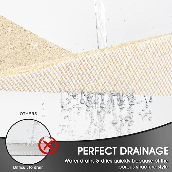 Shower Mat Non Slip 40.2 x16.1 Inch, Loofah Shower Mat Anti Slip Tub Mat Without Suction Cups, Shower Floor Mat for Wet Area, Quick Drying, Beige