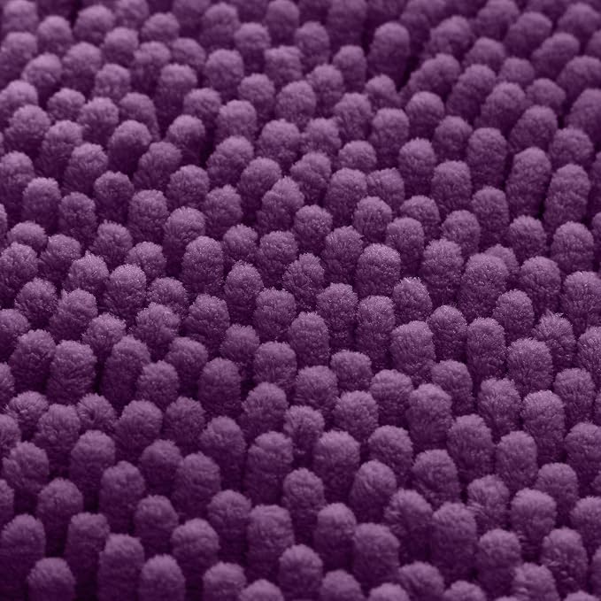 HOMEIDEAS 3 Pieces Bathroom Rugs, Ultra Soft Non Slip Absorbent Chenille Toilet Bath Mat Set (Purple)