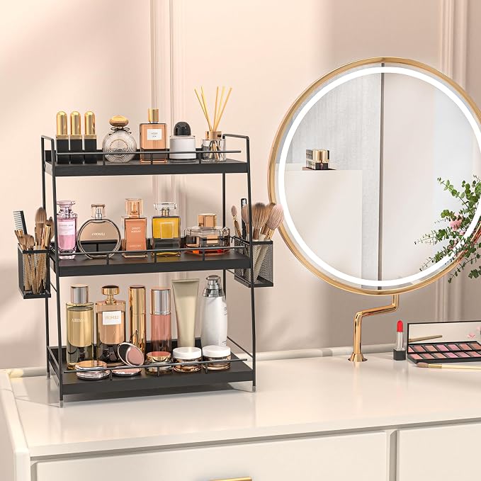 Bathroom Counter Organizer,Bathroom Countertop Organizer with Baskets,Vanity Organizers,Counter Shelf,Countertop Storage, Makeup Organizers(Black)