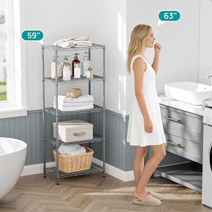 SINGAYE 5 Tier Storage Garage Shelving Units Heavy Duty Wire Shelves Pantry Metal for Pantry Closet Kitchen Laundry Bathroom Organizers Shelf Home Shorage Gray