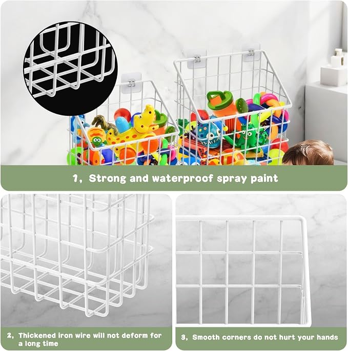 Greentainer 2 Pack Bath Toy Storage Organizer, Large Rustproof Metal Wire Basket, Wall Mounted Hanging Bathtub Holder, Bathroom Shower Caddy for Tub Toys & Toiletries