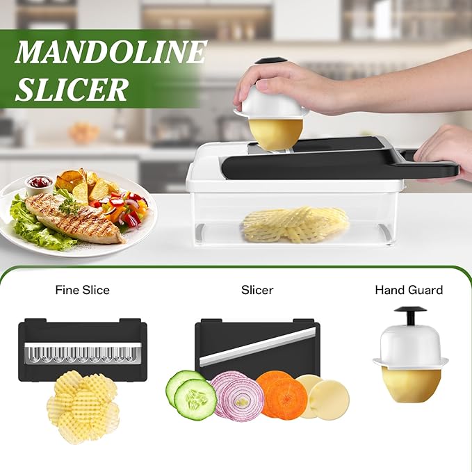 HomeHacks Vegetable Chopper Vegetable Cutter, 15 in 1 Kitchen Gadget, Dicer, Slicer, Onion Cutter, Salad, Cheese Grater & Egg Separator - Multi-Functional Veggie Chopper Lid with Handle (White)