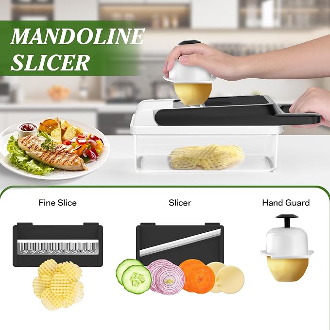 HomeHacks Vegetable Chopper Vegetable Cutter, 12 in 1 Kitchen Gadget, Dicer, Slicer, Onion Cutter, Salad, Cheese Grater & Egg Separator - Multi-Functional Veggie Chopper Lid with Handle (White)