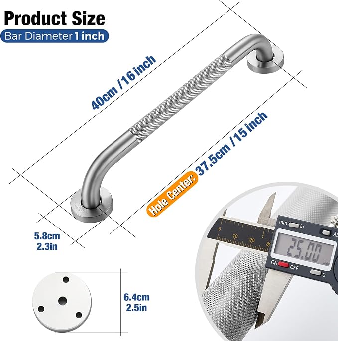 Grab Bars for Shower 2 Pack 16-Inch, Stainless Steel Anti-Slip Safety Shower Handle for Elderly Bathroom Wall Support Handicap Handicap Grab Bars for Seniors, Brushed Nickel