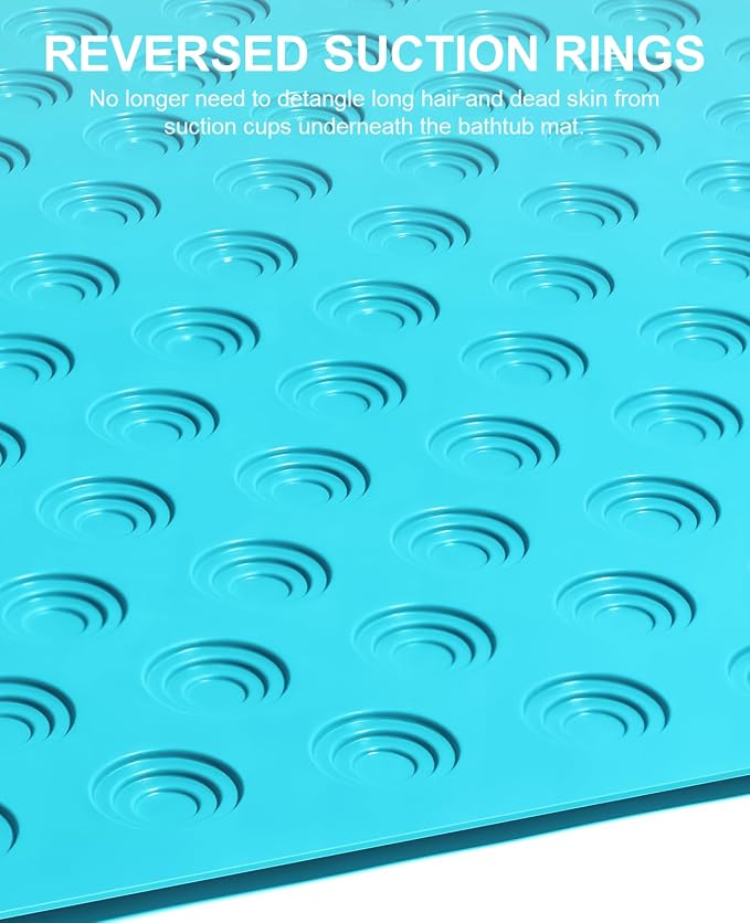 OTHWAY No Suction Cup Bath Mat: 39x16 inch Extra Long Bathmat│Perfect for Refinished or Ordinary Bath Tubs│Made of Nature Rubber│a Blessing for the Elderly and Children (Blue)