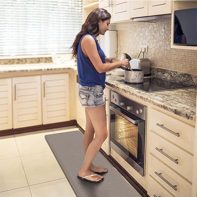 KMAT Kitchen Mat Cushioned Anti-Fatigue Floor Mat Waterproof Non-Slip Standing Mat Ergonomic Comfort Floor Mat Rug for Home,Office,Sink,Laundry,Desk 39"(L) x 20"(W),Khaki