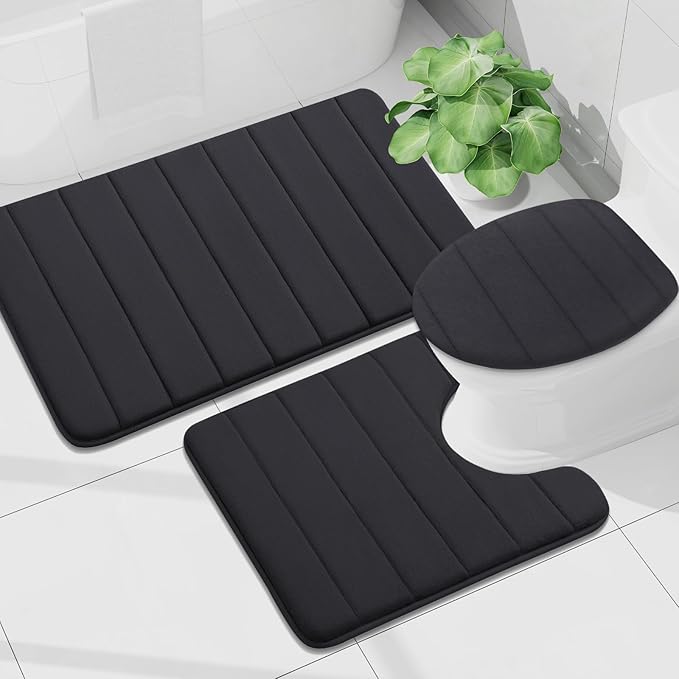 Buganda Memory Foam Bath Mat, 45" x 27", Ultra Soft and Non-Slip Bathroom Rugs, Water Absorbent and Machine Washable Bath Rug Runner for Bathroom, Shower, and Tub, Black