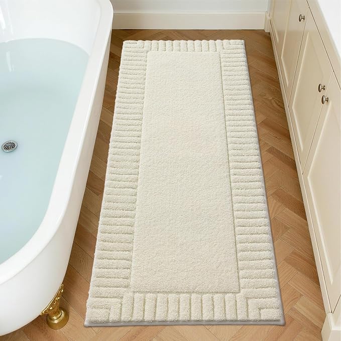 LUMI Bathroom Rugs Non Slip with Rubber Backing, Extra Soft Plush Microfiber Bath Rug Absorbent, Machine Washable Bath Mat Quick Dry for Tub, Shower, Hotel, Ivory White, 24"x60"