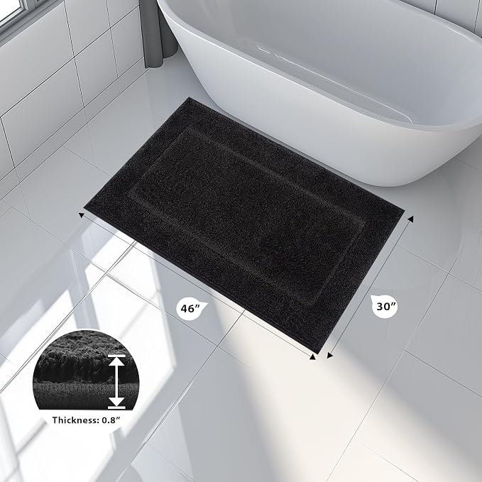 anllugs Bathroom Rugs 30" x 46", Non-Slip Extra Soft Absorbent Bath Rugs, Machine Washable Quick Dry Bath Mats for Bathroom Floor, Shower, Bathtub and Sink, Black