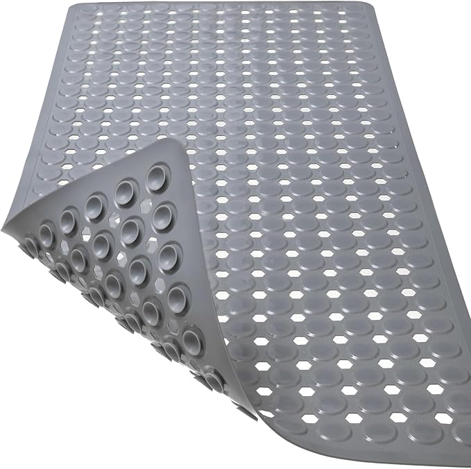 TEESHLY Bath Mat for Tub & Shower, Non Slip Soft Bathmat with Suction Cups & Drain Holes, Machine Washable Bathtub Floor Liner Mats for Bathroom, 35x16 Inch, Gray