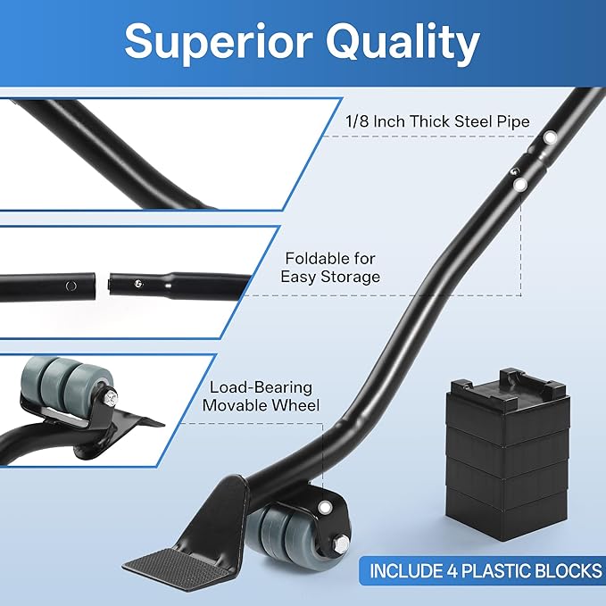 Furniture Lifter Tool Set – Save 80% Effort – Lifts up to 400 lbs – Heavy-Duty Steel Lever with 4 Plastic Base Pads, Ideal for Moving Sofas, Appliances, Furniture Jack Lifter Tool (25 in)