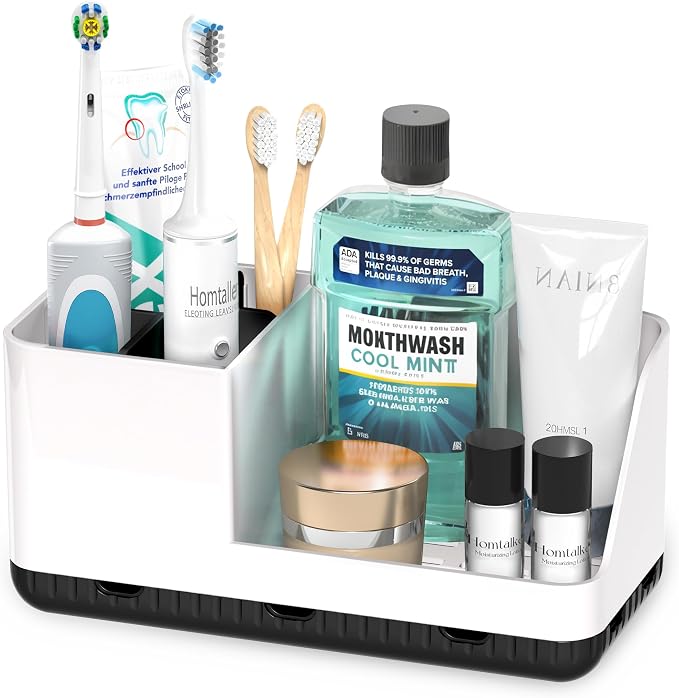 Toothbrush Holders for Bathroom Counter - Detachable Bathroom Organizer and Storage Electric Toothbrush and Toothpaste Holder, Bathroom Decor Accessories for Countertop, Shower, Sink