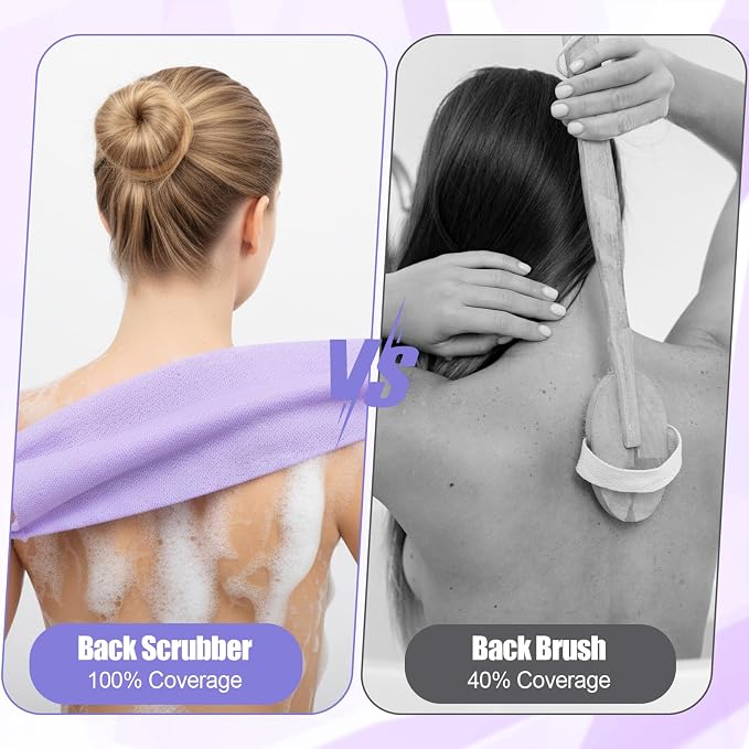 3 Pcs Exfoliating Washcloth with Handles, Double-Sided Back Scrubber Washer for Shower Body Scrub Towel Stretchable Back Washer Shower Towel for Women Bath Showers Exfoliation