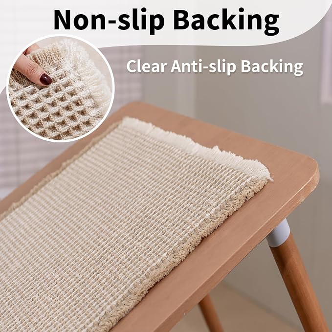 Waffle Bath Mat - Boho Bathroom Rugs Non Slip Washable, Super Absorbent & Quick Dry, Soft Bath Mat Farmhouse Bathroom Decor, 20'' x 32'', Khaki and White