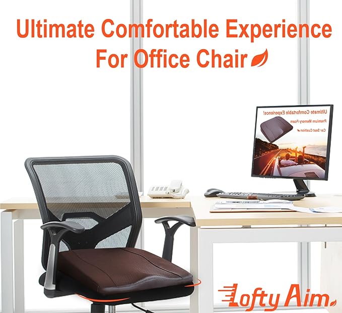 Lofty Aim Car Seat Cushion, Comfort Memory Foam Car Cushions for Driving - Sciatica & Lower Back Pain Relief, Driver Seat Pillow for Auto, Office Chair, Wheelchair - Classic Brown