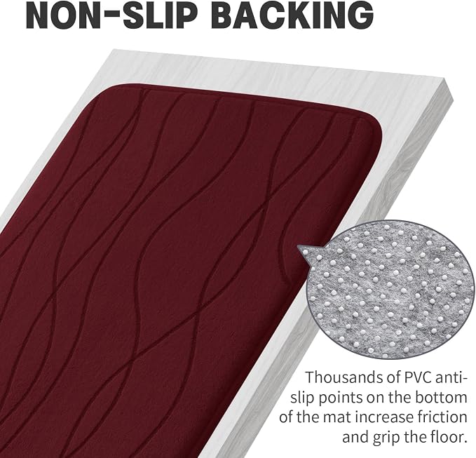 YIHOUSE Memory Foam Bathroom Rug Sets, Red, 2 Piece-U Shape & Small Mat | Ultra Soft, Absorbent, Non-Slip, Machine Washable