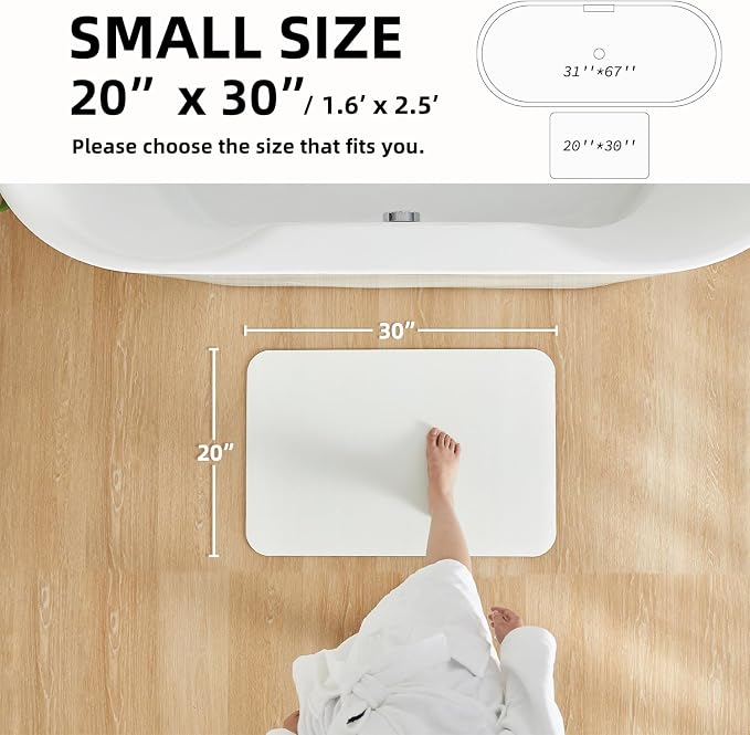 TYUU White Bath Mat, Bathroom Rugs Non Slip Washable Thin Absorbent Quick Dry Bath Mat Fits Under Door Bathroom Floor Mat Perfect for Bath, Shower, or Sink 20"x30" White