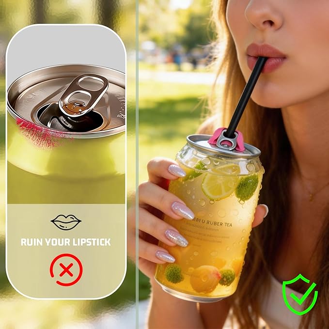 Soda Can Tab Opener Tools 3PCS – 3D Printed Rotates to Cover Can Top, Pop Top Opener with Silicone Straw Hole, for Beach Outdoor & Lipstick Lovers