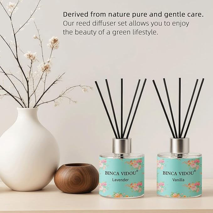 Reed Diffuser Set of 3, Lavender, Rose, Vanilla Aromatherapy Oil Diffusers for Bedroom, Living Room, Office, Gift & Stress Relief, 50ml x 3