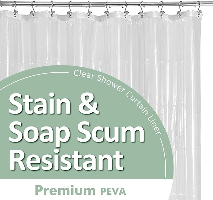 Barossa Design Plastic Shower Liner Clear - Premium PEVA Shower Curtain Liner with Rustproof Grommets and 3 Magnets, Waterproof Cute Lightweight Standard Size Bathroom Curtains - Clear