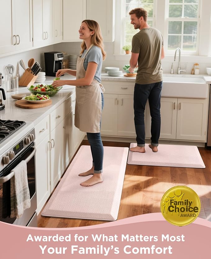 Ophanie Kitchen Mats for Floor, 3/4 Inch Thick Kitchen Rugs, 20''x32'' Anti Fatigue Standing Cushioned Mat, Waterproof,Comfort Ergonomic Mat for Office, Home, Sink, Pink Non-Slip Bottom