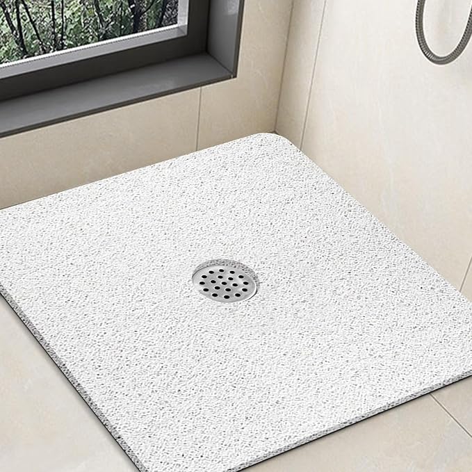 Shower Mat Non Slip,32 x 32 Inch Extra Large Square Shower Mat with Drain Hole in Middle,Soft Loofah Bath Mat Shower Stall Bathtub Mat for Inside Shower Bathroom,Without Suction Cups (White)