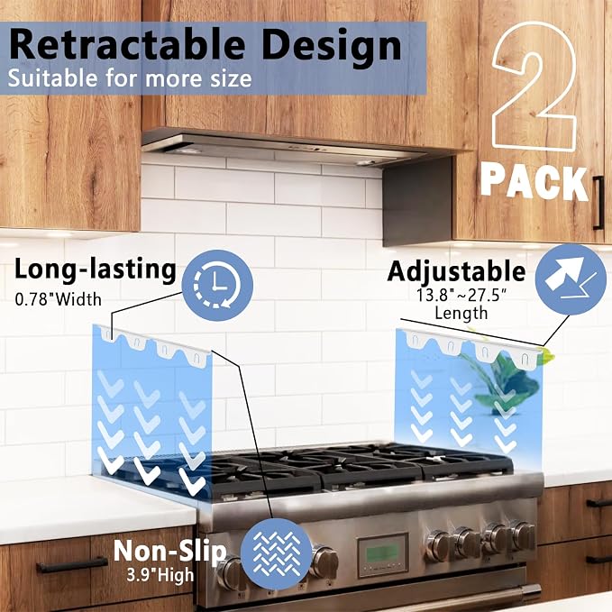 Stove Gap Covers Stainless Steel, 2 Pcs Stove Gap Filler for Counter Side Gap, Retractable Length 13.8" to 27.5"