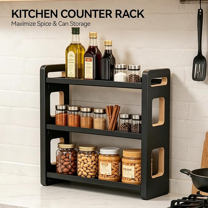 3-Tier Black Bathroom Countertop Organizers and Storage, Vanity Bathroom Sink Organizer Shelf for Skin Care Makeup Cologne and Perfume, Kitchen Countertop Spice Rack Organizer
