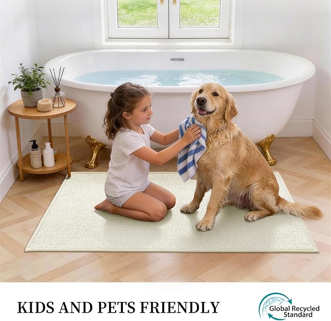 YIHOUSE Beige Bathroom Rugs Sets 2 Piece, Quick Dry Thin Bath Mat, Non Slip Absorbent Machine Washable, Bath Runner Rug for Bathtub Sink Home Decor (17"x24" + 17"x47")