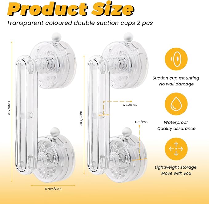 Huakaile 2 Pieces Transparent Suction Cup Handle for Sliding Glass Door, Hole-Free Waterproof Suction Grab Bars for Shower Heavy Duty Window Kitchen Drawer Bathroom (Transparent)